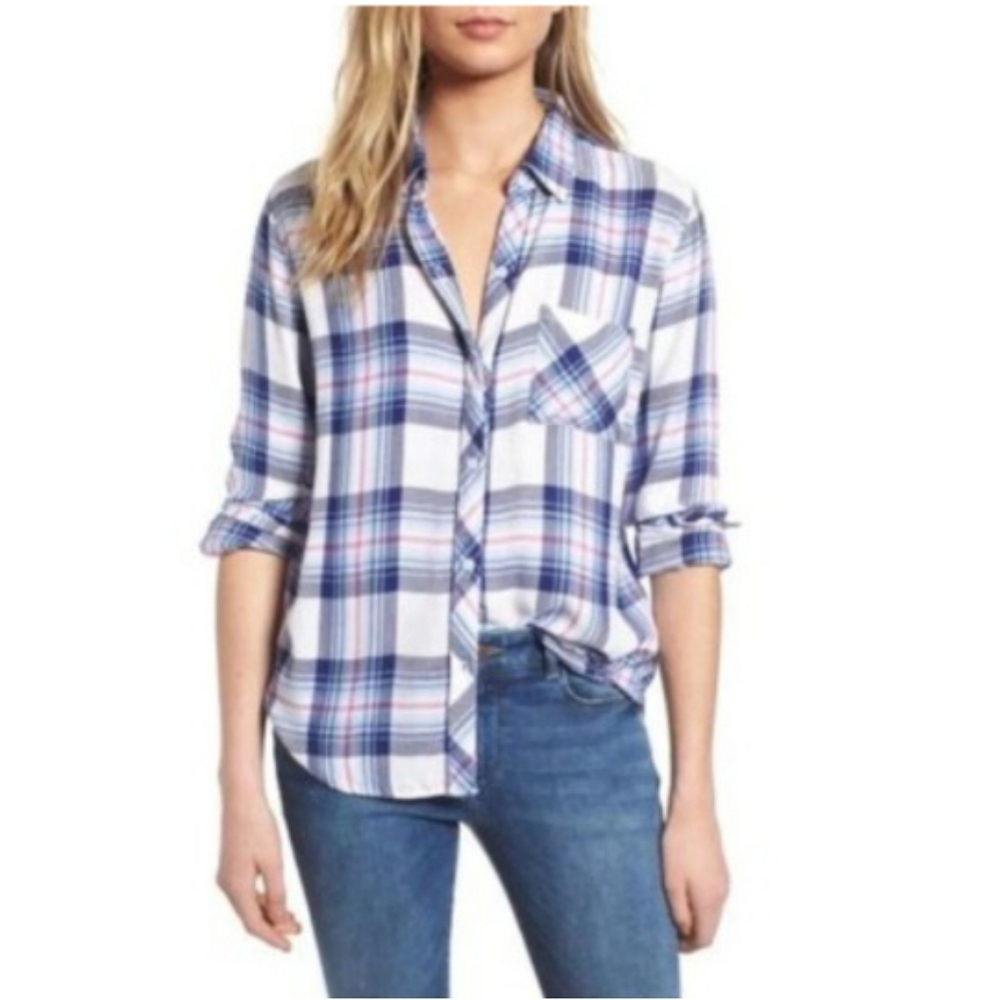 Rails Hunter Plaid Shirt Blue White Size Medium Loungewear Travel Celeb Fave